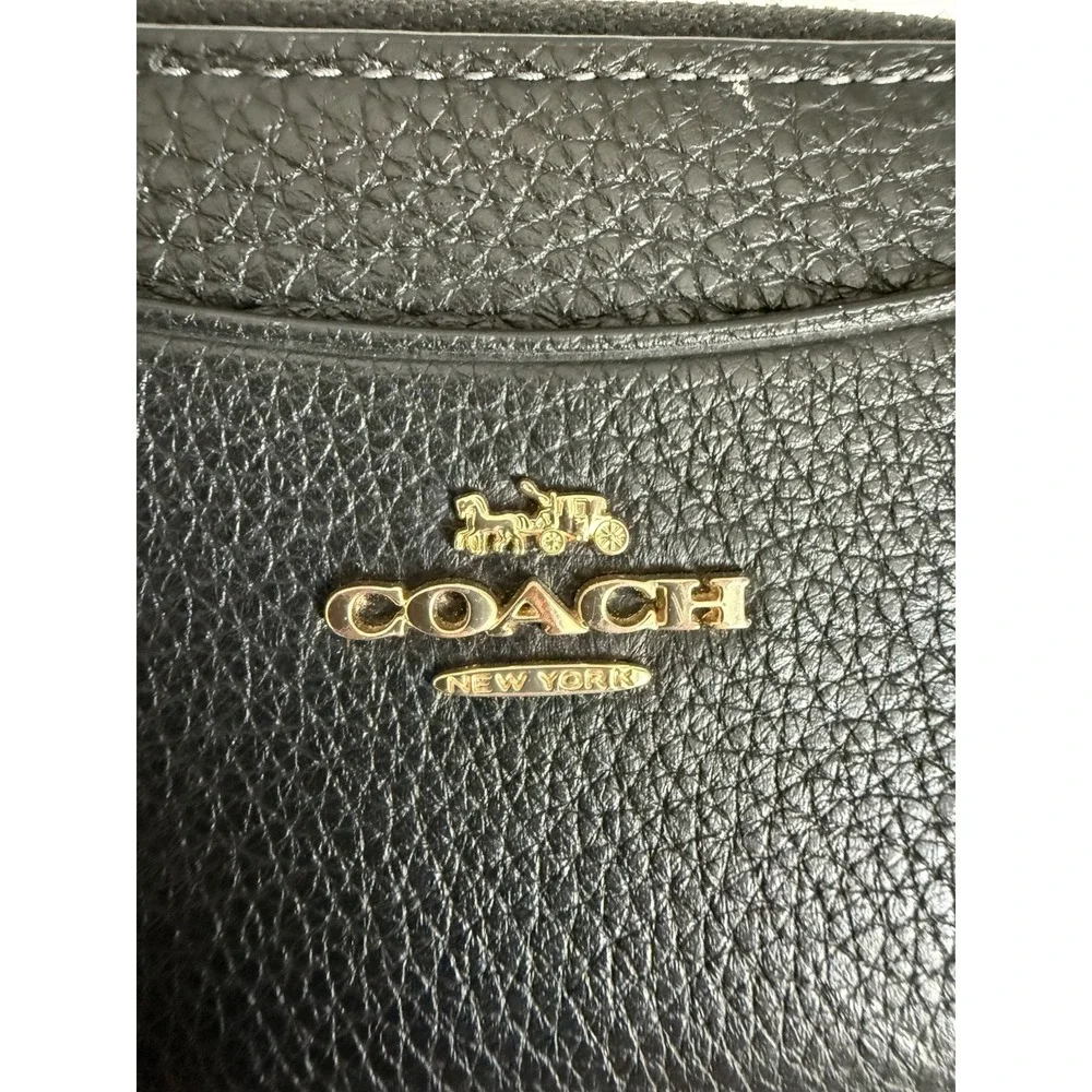 COACH Black Pebbled Leather Multi-Function Card Case Wallet Bag Charm Keychain